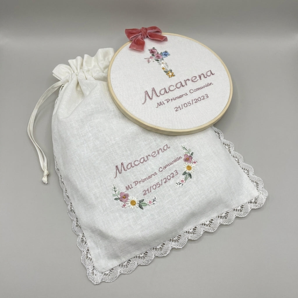 Pack de bastidor y bolsa floral comunión