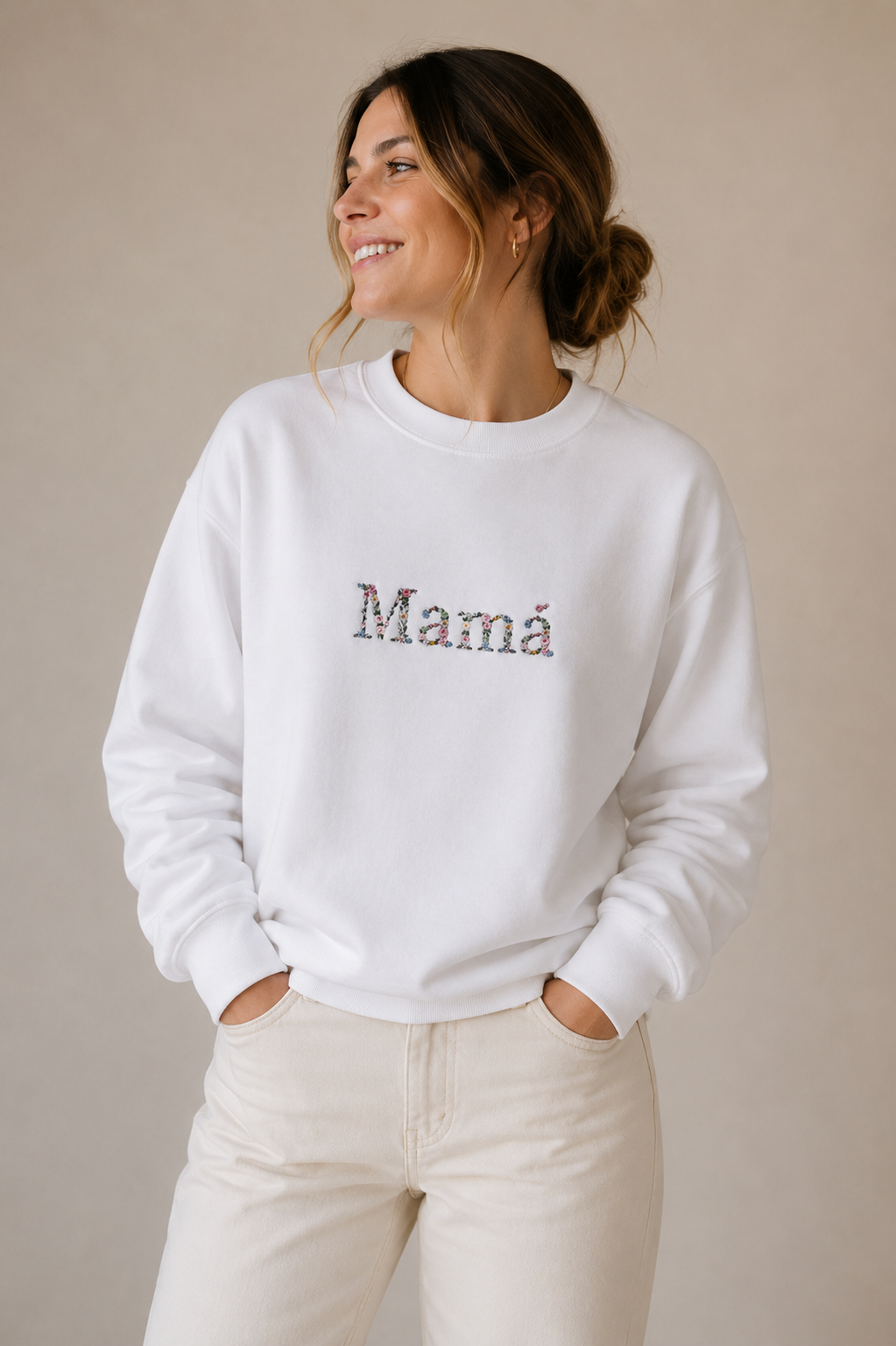 Sudadera Mujer Floral Blanca